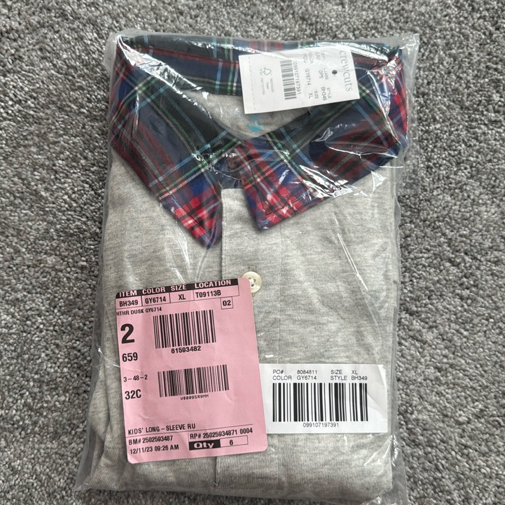 J. CREW Boys Shirt XL Oatmeal Rugby Polo Holiday Plaid Collar BH349 NWT